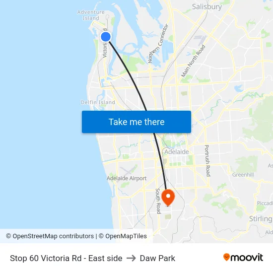 Stop 60 Victoria Rd - East side to Daw Park map