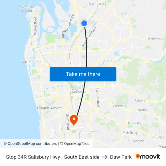 Stop 34R Salisbury Hwy - South East side to Daw Park map