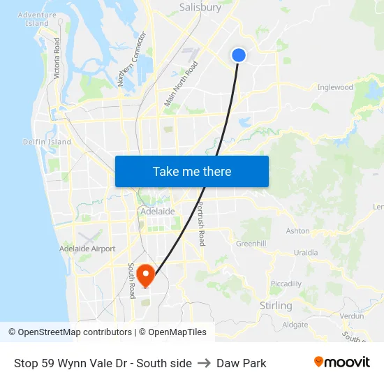 Stop 59 Wynn Vale Dr - South side to Daw Park map