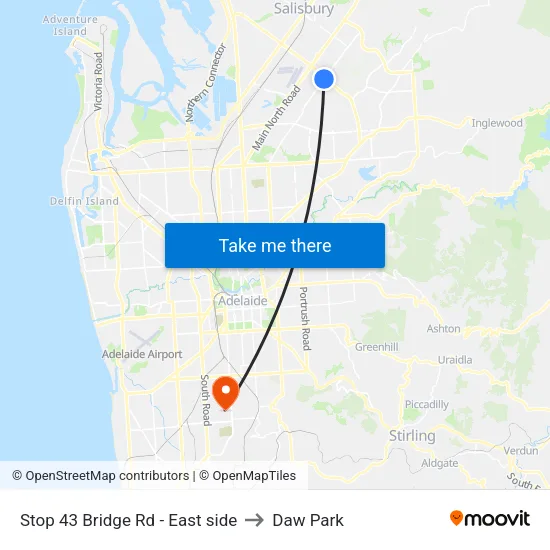 Stop 43 Bridge Rd - East side to Daw Park map