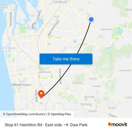 Stop 61 Hamilton Rd - East side to Daw Park map