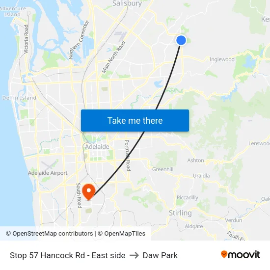 Stop 57 Hancock Rd - East side to Daw Park map