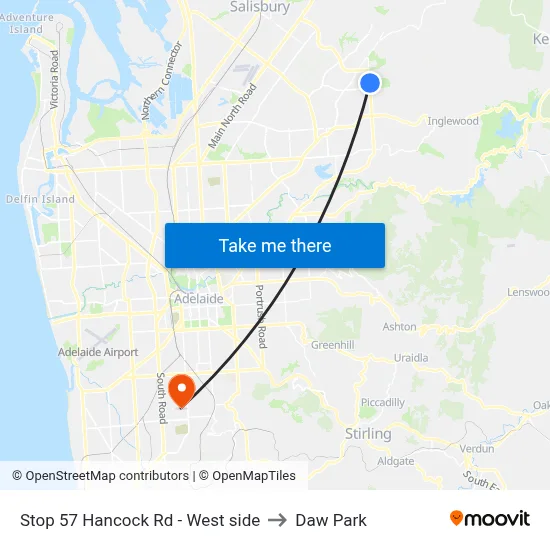 Stop 57 Hancock Rd - West side to Daw Park map