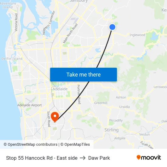 Stop 55 Hancock Rd - East side to Daw Park map