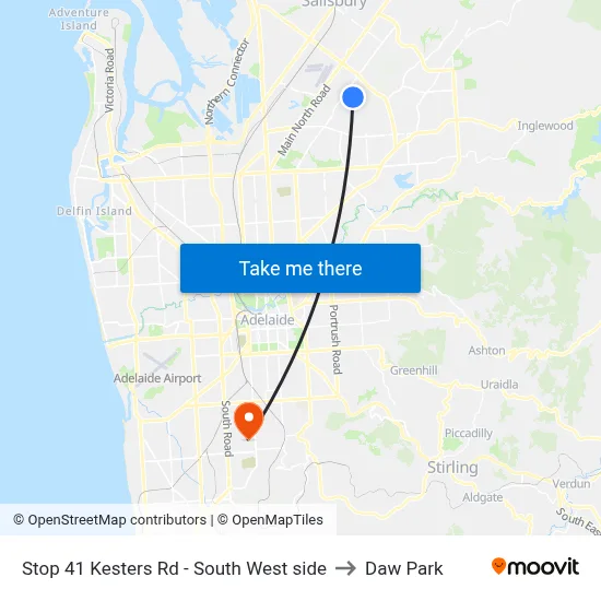 Stop 41 Kesters Rd - South West side to Daw Park map