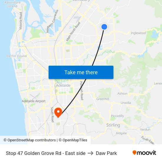 Stop 47 Golden Grove Rd - East side to Daw Park map