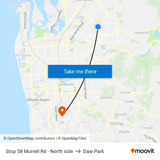 Stop 58 Murrell Rd - North side to Daw Park map