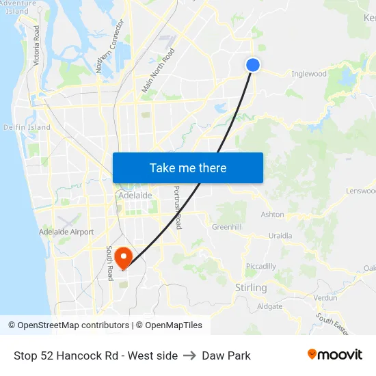 Stop 52 Hancock Rd - West side to Daw Park map