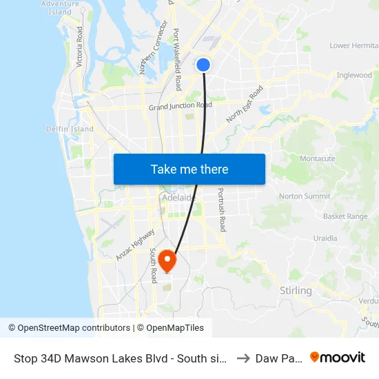 Stop 34D Mawson Lakes Blvd - South side to Daw Park map