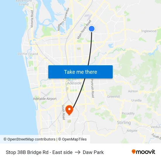 Stop 38B Bridge Rd - East side to Daw Park map