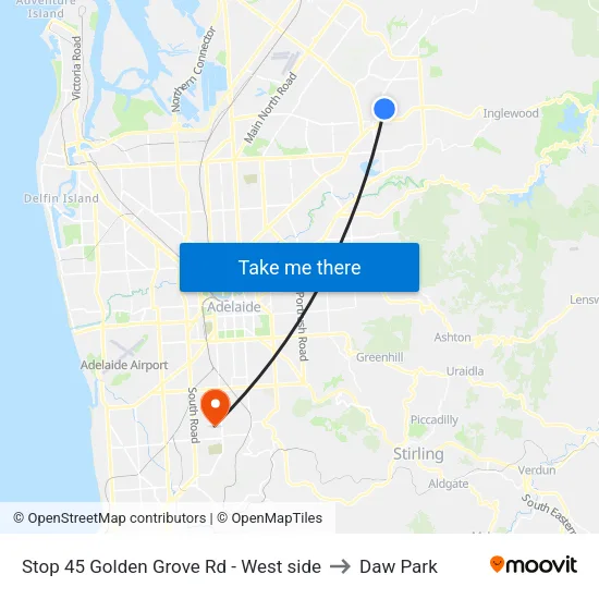 Stop 45 Golden Grove Rd - West side to Daw Park map