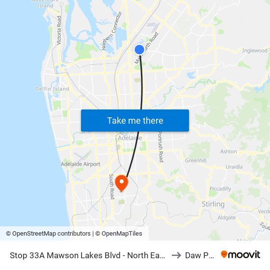 Stop 33A Mawson Lakes Blvd - North East side to Daw Park map