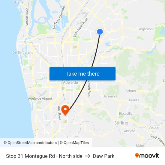 Stop 31 Montague Rd - North side to Daw Park map