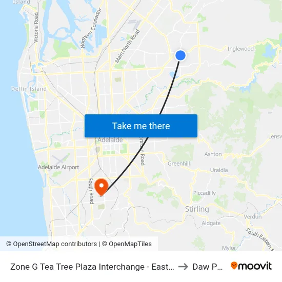 Zone G Tea Tree Plaza Interchange - East side to Daw Park map