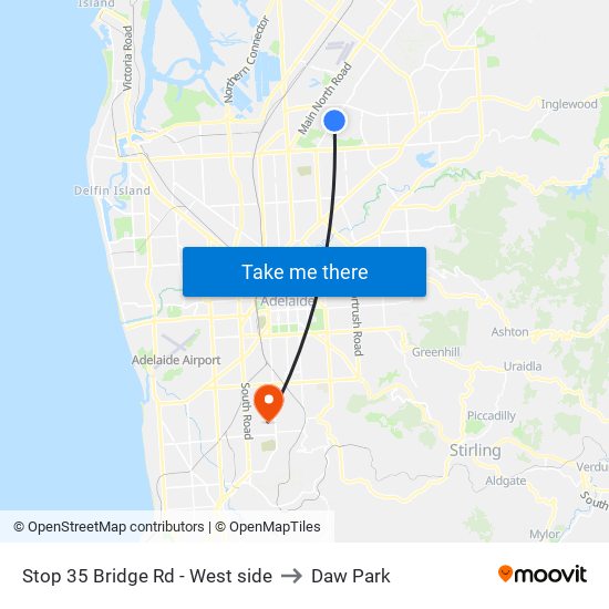 Stop 35 Bridge Rd - West side to Daw Park map