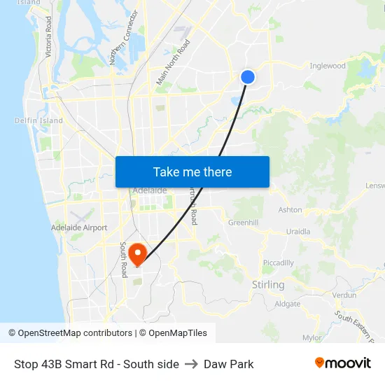 Stop 43B Smart Rd - South side to Daw Park map