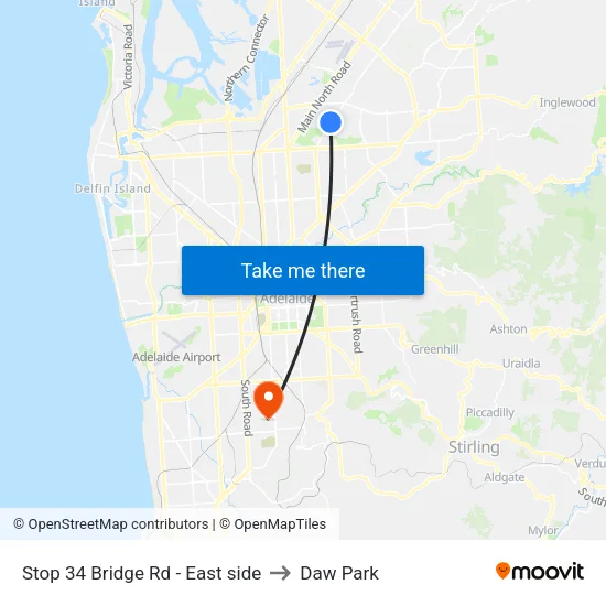 Stop 34 Bridge Rd - East side to Daw Park map