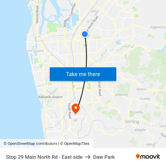 Stop 29 Main North Rd - East side to Daw Park map