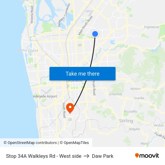 Stop 34A Walkleys Rd - West side to Daw Park map