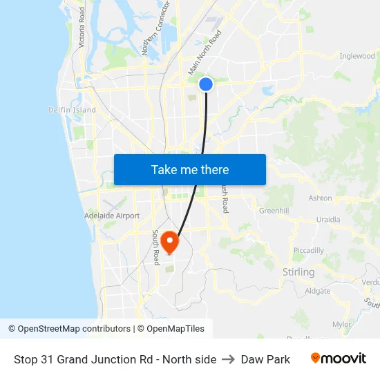 Stop 31 Grand Junction Rd - North side to Daw Park map