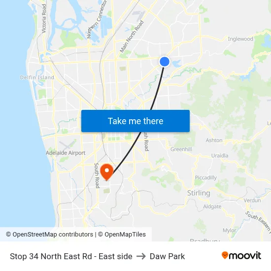 Stop 34 North East Rd - East side to Daw Park map