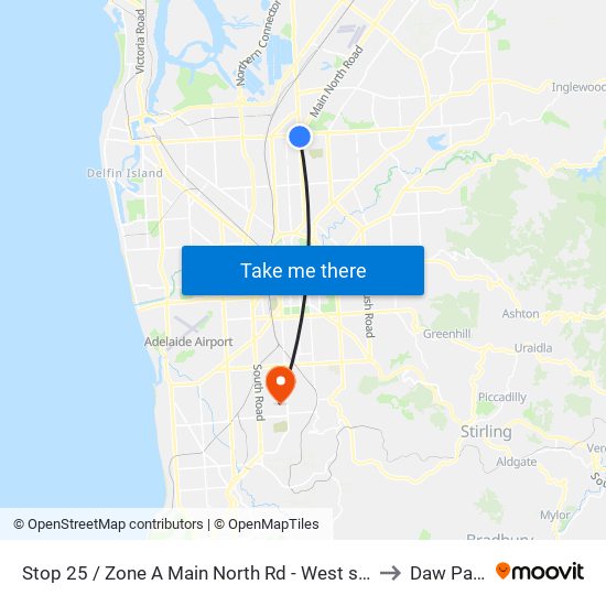 Stop 25 / Zone A Main North Rd - West side to Daw Park map