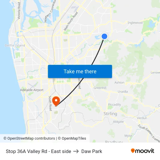 Stop 36A Valley Rd - East side to Daw Park map