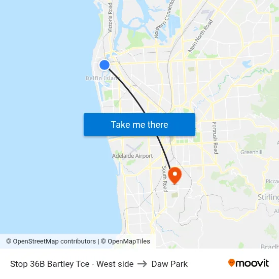 Stop 36B Bartley Tce - West side to Daw Park map