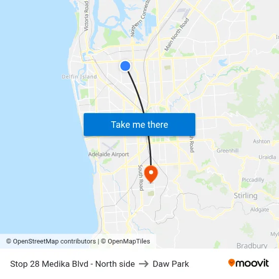 Stop 28 Medika Blvd - North side to Daw Park map