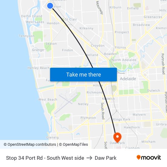 Stop 34 Port Rd - South West side to Daw Park map