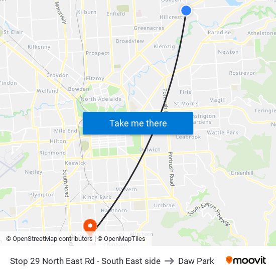 Stop 29 North East Rd - South East side to Daw Park map