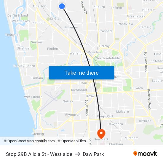 Stop 29B Alicia St - West side to Daw Park map