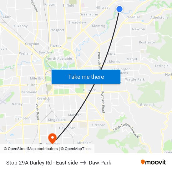 Stop 29A Darley Rd - East side to Daw Park map