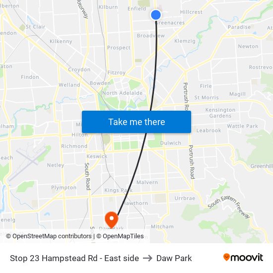 Stop 23 Hampstead Rd - East side to Daw Park map