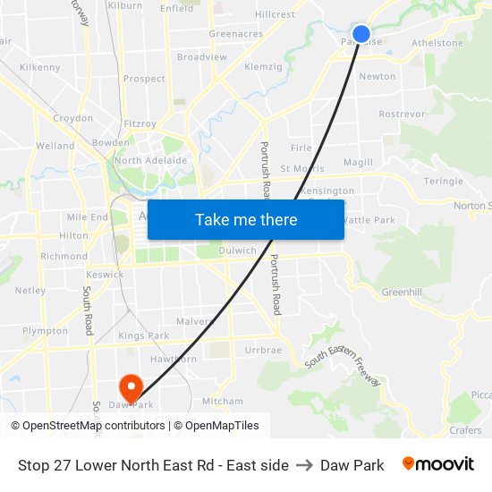 Stop 27 Lower North East Rd - East side to Daw Park map