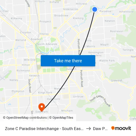 Zone C Paradise Interchange - South East side to Daw Park map