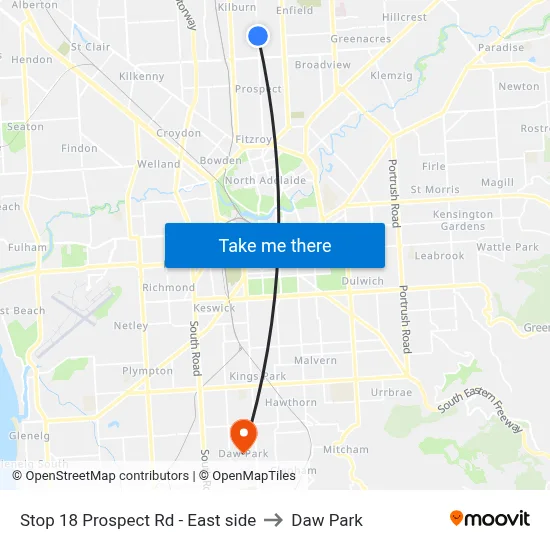 Stop 18 Prospect Rd - East side to Daw Park map