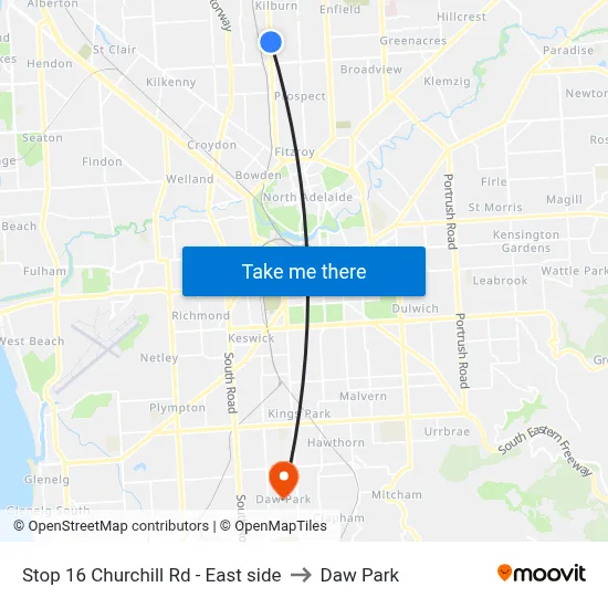 Stop 16 Churchill Rd - East side to Daw Park map