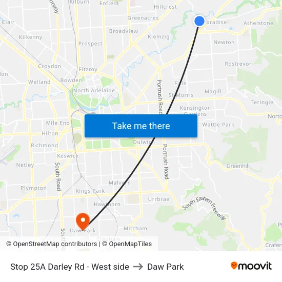 Stop 25A Darley Rd - West side to Daw Park map