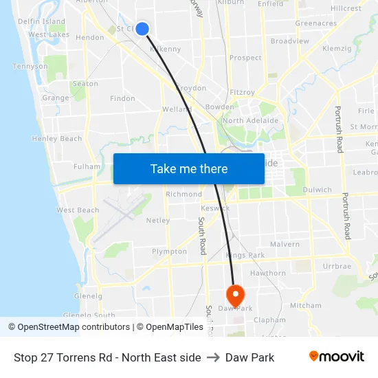 Stop 27 Torrens Rd - North East side to Daw Park map