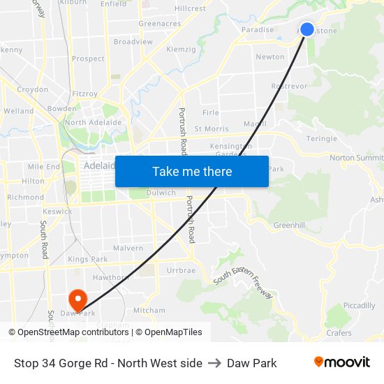 Stop 34 Gorge Rd - North West side to Daw Park map