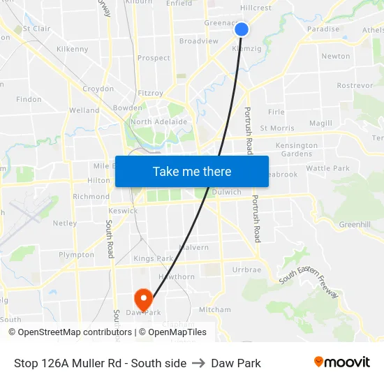 Stop 126A Muller Rd - South side to Daw Park map