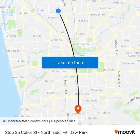 Stop 35 Coker St - North side to Daw Park map