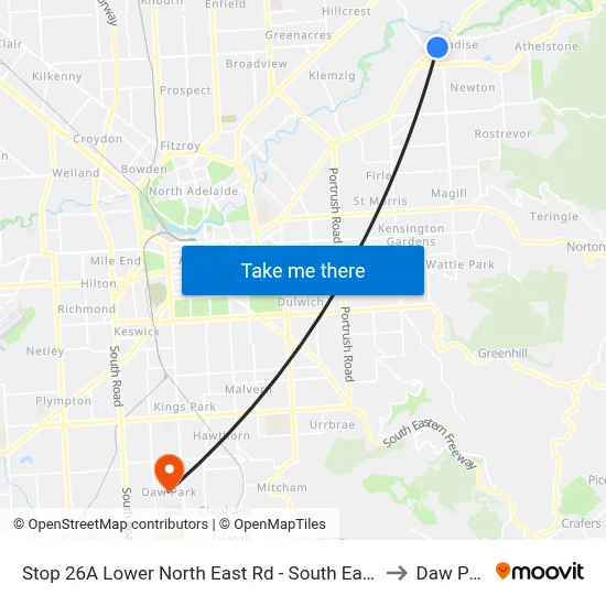 Stop 26A Lower North East Rd - South East side to Daw Park map