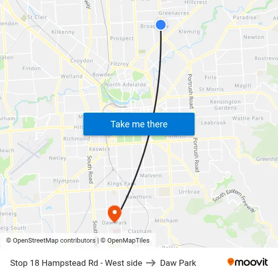 Stop 18 Hampstead Rd - West side to Daw Park map