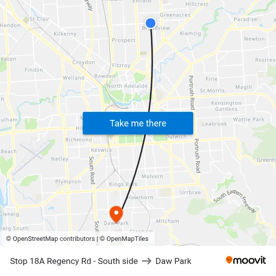 Stop 18A Regency Rd - South side to Daw Park map