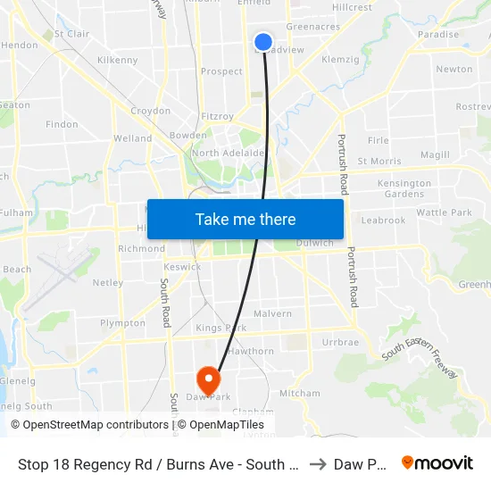 Stop 18 Regency Rd / Burns Ave - South side to Daw Park map