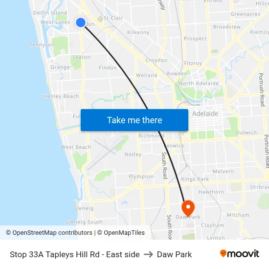 Stop 33A Tapleys Hill Rd - East side to Daw Park map