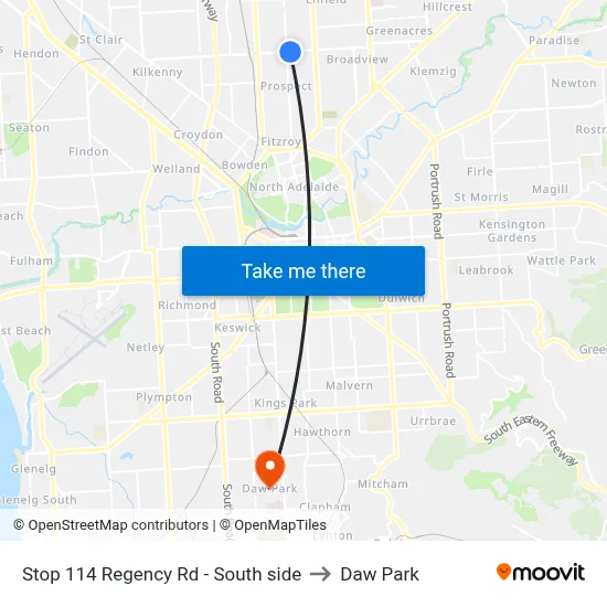 Stop 114 Regency Rd - South side to Daw Park map
