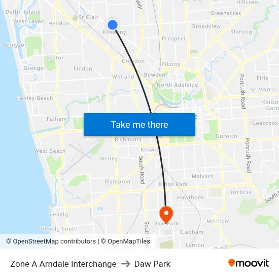 Zone A Arndale Interchange to Daw Park map